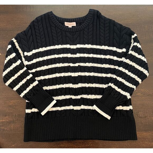 Philosophy Black and White Cable Knit Sweater Medium - Picture 1 of 6